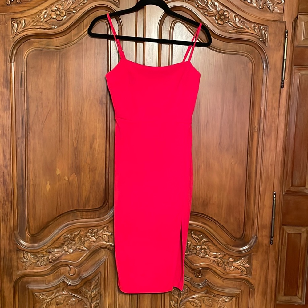 EXPRESS RED SPAGHETTI STRAP DRESS SLIT XS WORN ONCE EXCELLENT CONDITION
